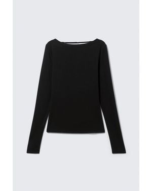 Weekday Slim Long-Sleeved Open Back Top - Black