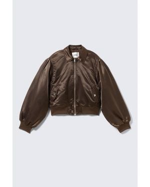 Monki Yulia B Loose Nylon Bomber Jacket - Blue