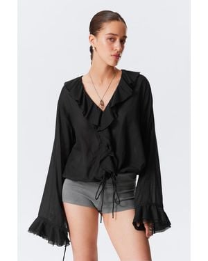 Weekday Frilled Long-Sleeved Wrap Blouse - Black