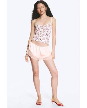Monki Short Satin Lace Shorts - White