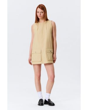 Monki Utility Cotton Canvas Mini Pinafore Dress - Natural