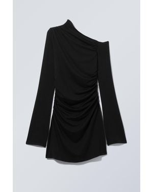 Weekday Gathered Mini Long Sleeve Dress - Black
