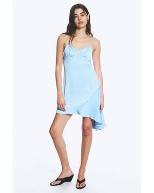 Monki Asymmetrical Satin Dress - Blue