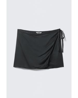 Weekday Satin Wrap Mini Skirt - Black