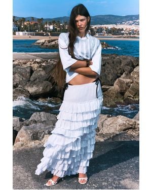 Weekday Tiered Frilled Maxi Skirt - White