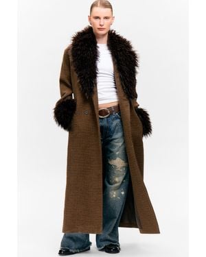 Monki Long Oversized Coat With Faux-Fur Trims - Black