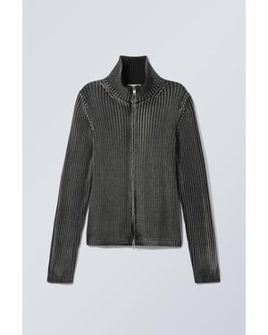 Weekday Washed Mock Neck Zip Cardigan - Black