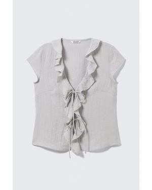 Weekday Frilled Tie-Front Top - Grey