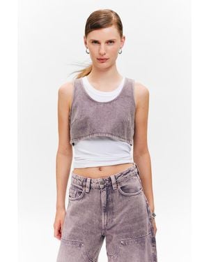 Monki Cropped Zip-Back Denim Bralette - Purple