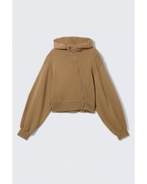 Weekday Cropped Hoodie Mit Asymmetrischem Reißverschluss - Natur