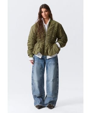 Monki Slim Ruched Peplum Bomber Jacket - Blue