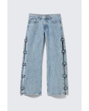 Monki Imoo Low Rise Wide Leg Bow Jeans - Blue