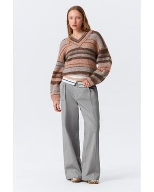 Monki Low Rise Folded Waist Twill Trousers - Blue