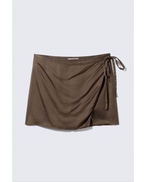 Weekday Satin Wrap Mini Skirt - Brown