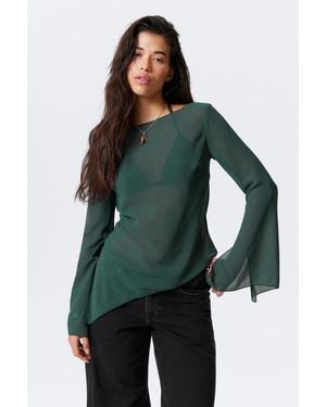 Weekday Sheer Asymmetric Long-Sleeved Blouse - Green