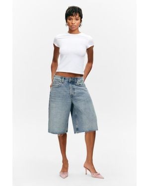 Monki Peggy Low Waist Loose Baggy Leg Denim Shorts - Blue