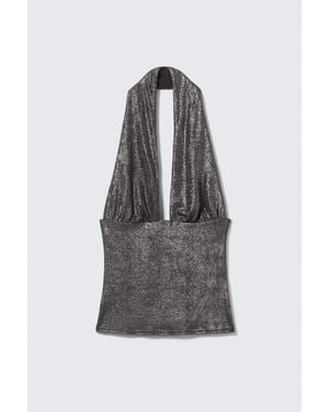 Weekday Deep Shimmer Halterneck Top - Black