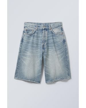 Weekday Astro Mid Rise Loose Baggy Denim Shorts - Blue