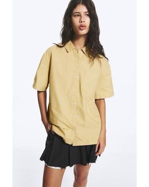 Monki Oversized Cotton Canvas Short-Sleeved Shirt - Natural