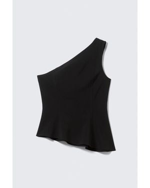 Weekday Asymmetric One-Shoulder Fitted Top - Black
