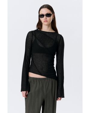 Weekday Sheer Asymmetric Boat-Neck Top - Black