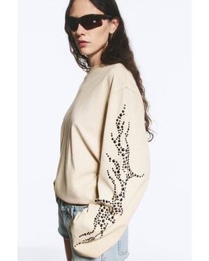 Weekday Oversized Graphic Long-Sleeved T-Shirt - Natural
