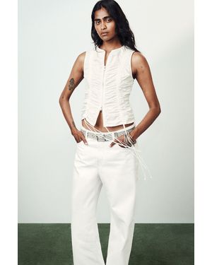 Weekday Ruched Zip Cotton Poplin Top - White