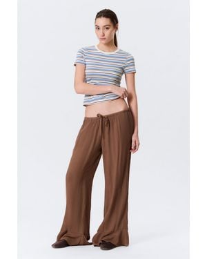 Monki Mid Rise Loose Flounce Trousers - White