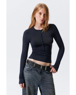 Weekday Slim Buttoned Long Sleeve Top - Blue