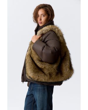 Weekday Slouchy Faux Fur Shoulder Bag - Brown