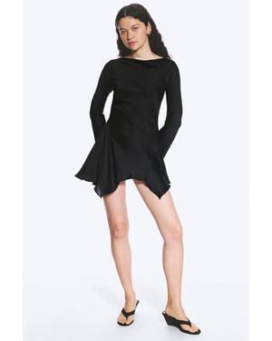 Monki Long-Sleeved Asymmetric Satin Mini Dress - Black