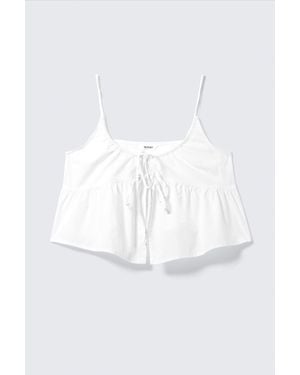 Monki Cotton Poplin Tie-Front Pyjama Top - White