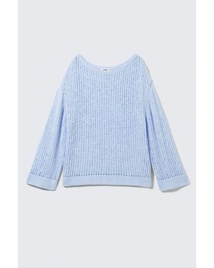 Monki Loose Open-Knit Side Slit Jumper - Blue