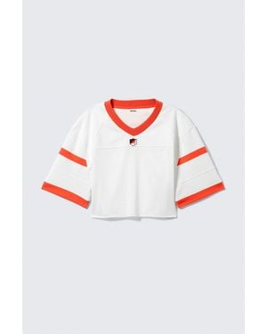 Monki Oversized Cropped Mesh T-Shirt - White