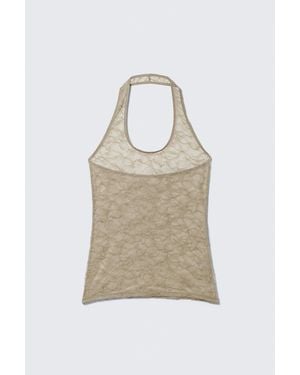 Weekday Swirly Lace Halterneck Top - Natural