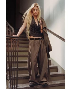 Weekday Low Rise Wide Leg Pleated Trousers - Multicolour