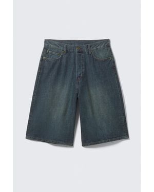 Weekday Astro Mid Rise Loose Baggy Denim Shorts - Blue