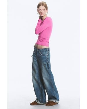 Monki Imoo Low Rise Loose Wide Lace Up Jeans - Pink