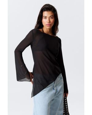 Weekday Sheer Asymmetric Long-Sleeved Blouse - Black