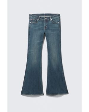 Monki Katsumi Embellished Low Rise Slim Flared Jeans - Blue