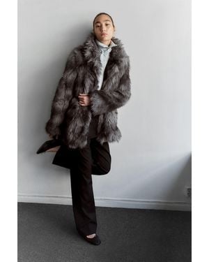 Monki Relaxed Faux Fur Jacket - Grey