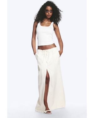 Monki Drawstring Cotton Canvas Maxi Skirt - White