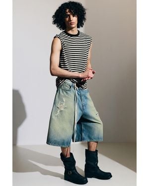 Weekday Void Mid Rise Loose Long Denim Shorts - Blue