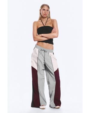 Monki Low Rise Wide Leg Colourblock Trousers - Purple