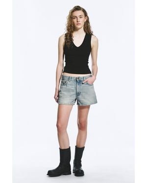 Weekday Duchess Low Rise Distressed Mini Denim Shorts - Blue