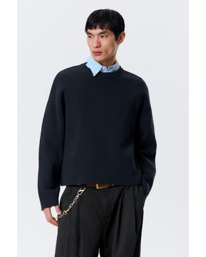 Weekday Boxy Knitted Cotton Jumper - Blue