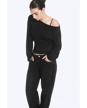 Monki Waisted Long-Sleeved Top - Black