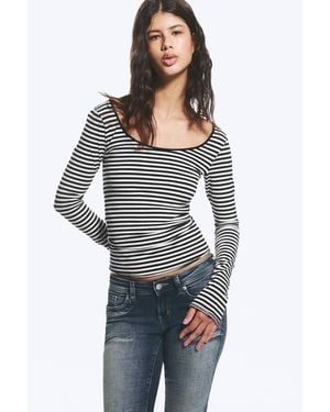 Monki Long-Sleeved Slim Fit Scoop Neck Top - Black