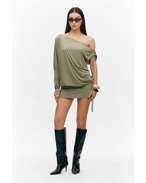 Monki Draped Jersey One-Sleeved Dress - Green