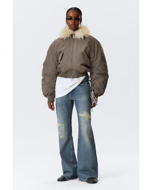 Weekday Faux Fur Collar Bomber Jacket - Blue